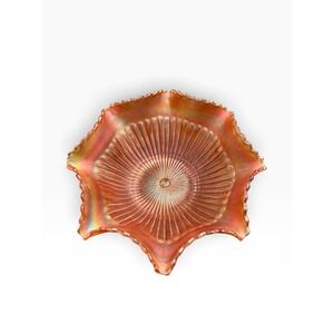 Northwood Carnival Glass Marigold Thin Rib Ruffled Bowl Vintage Iridescent N